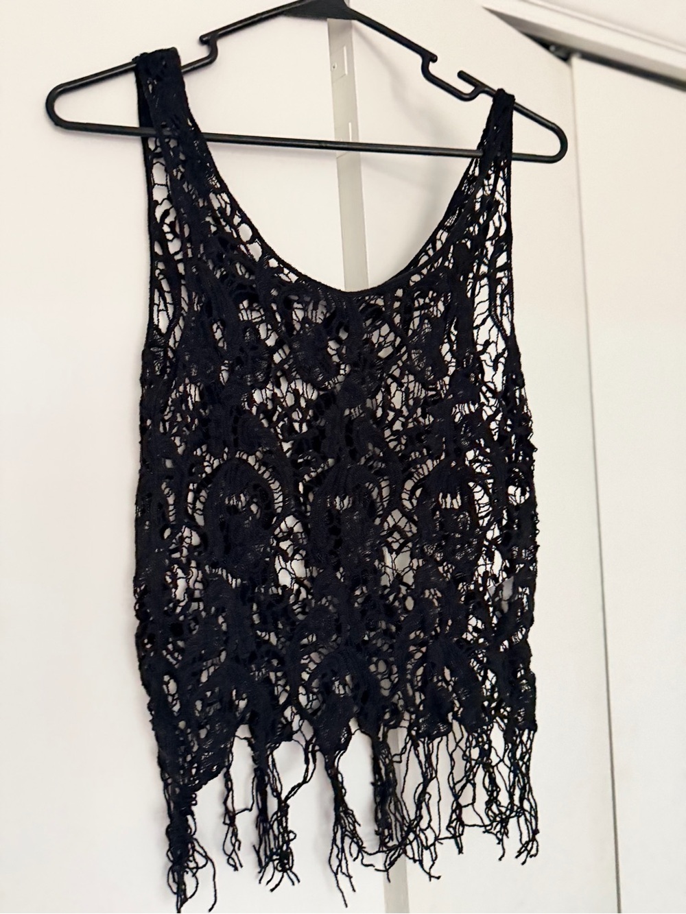Charlotte Russe Black Crochet Fringe Camisole